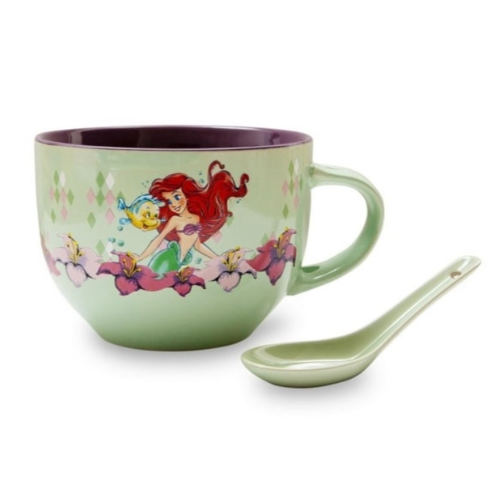 *NEW* Disney THE LITTLE MERMAID ARIEL CERAMIC SOUP BOWL MUG WITH SPOON 24 OZ